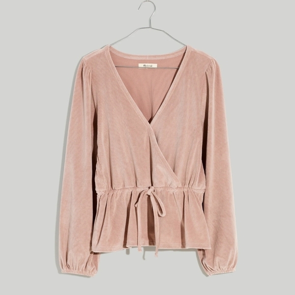 Madewell Tops - Madewell Blush Pink Corduroy Faux Wrap Pepplum Style Top S